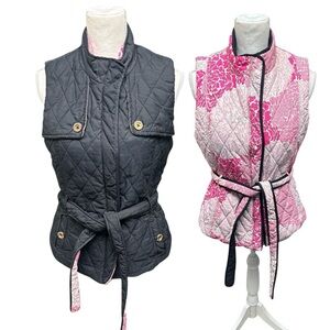 Lilly Pulitzer Women's S Reversible Quilted Floral Vest Pink Blk & White Size M